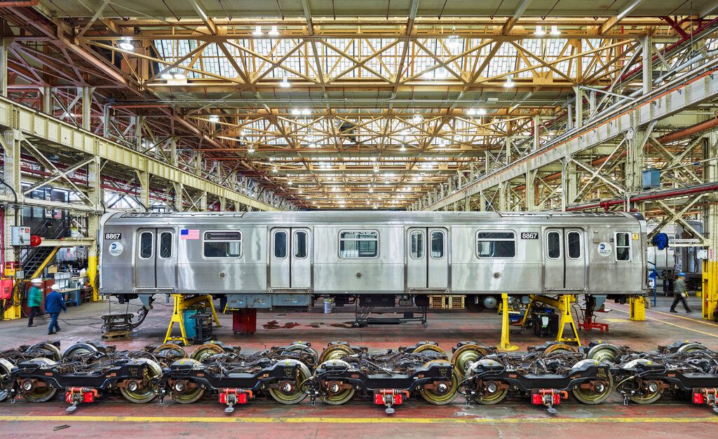 partially disassembled subway car