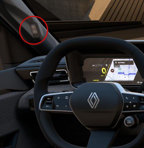 The dashboard of an renault 5 e-tech. The camera mentioned in the post is in the A-pillar.
